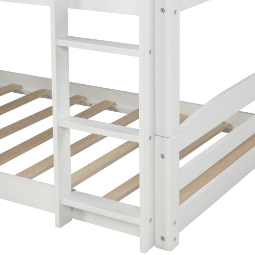 GFD Home - Twin over twin low bunk bed with slide and ladder in White - SM000102AAK - GreatFurnitureDeal