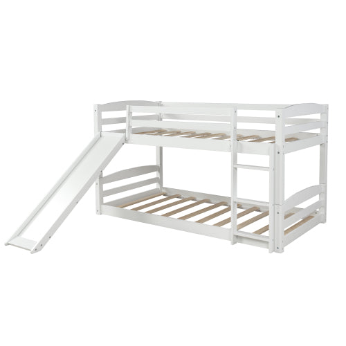 GFD Home - Twin over twin low bunk bed with slide and ladder in White - SM000102AAK