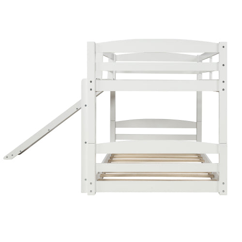 GFD Home - Twin over twin low bunk bed with slide and ladder in White - SM000102AAK