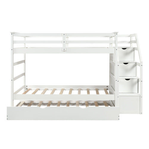 GFD Home - Twin-Over-Twin Bunk Bed with Twin Size Trundle and 3 Storage Stairs (White) - LP000064AAK - GreatFurnitureDeal