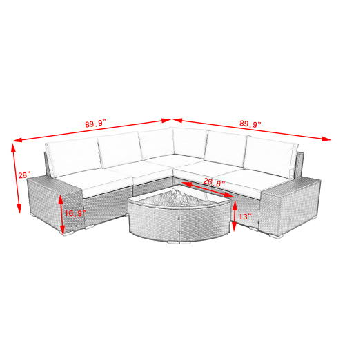 GFD Home - 6 Piece Outdoor Patio PE Rattan Wicker Sofa Sectional Furniture - W261S00001