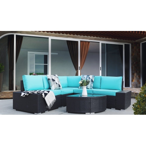 GFD Home - 6 Piece Outdoor Patio PE Rattan Wicker Sofa Sectional Furniture - W261S00001 - GreatFurnitureDeal