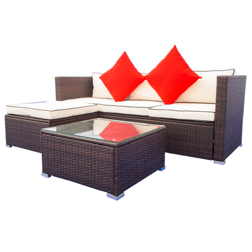 GFD Home - 3 Piece Patio Sectional Wicker Rattan Outdoor Furniture Sofa Set in Cream - W329S00004 - GreatFurnitureDeal