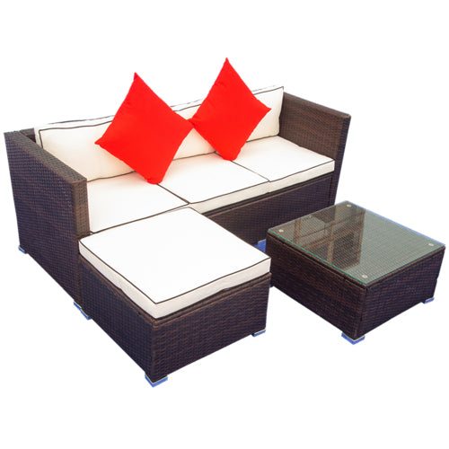 GFD Home - 3 Piece Patio Sectional Wicker Rattan Outdoor Furniture Sofa Set in Cream - W329S00004