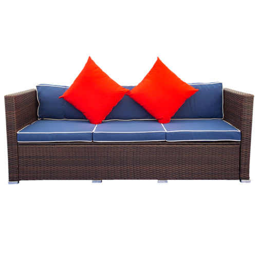 GFD Home - 3 Piece Patio Sectional Wicker Rattan Outdoor Furniture Sofa Set in Blue - W329S00005