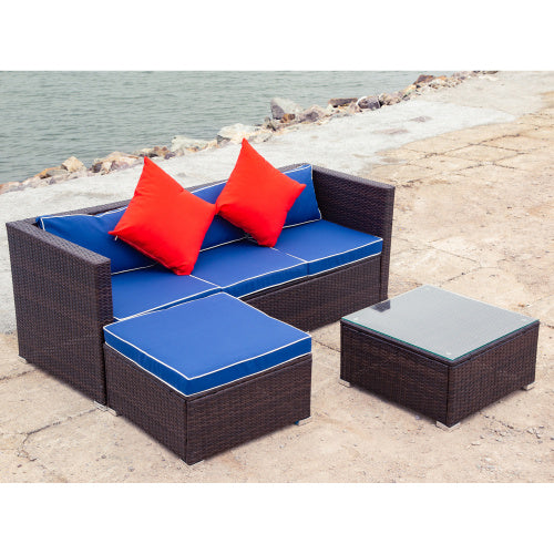 GFD Home - 3 Piece Patio Sectional Wicker Rattan Outdoor Furniture Sofa Set in Blue - W329S00005 - GreatFurnitureDeal