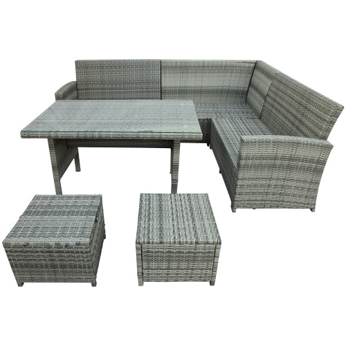 GFD Home - 6-Piece Patio Furniture Set Outdoor Sectional Sofa with Glass Table, Ottomans for Pool, Backyard, Lawn in Gray - SH000069AAA - GreatFurnitureDeal