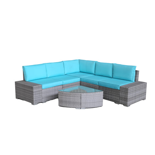 GFD Home - 6 PCs Outdoor Patio PE Rattan Wicker Sofa Sectional Furniture - W261S00002