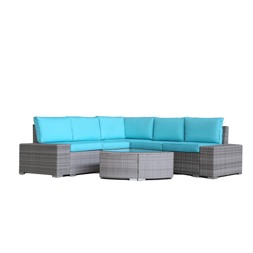 GFD Home - 6 PCs Outdoor Patio PE Rattan Wicker Sofa Sectional Furniture - W261S00002 - GreatFurnitureDeal