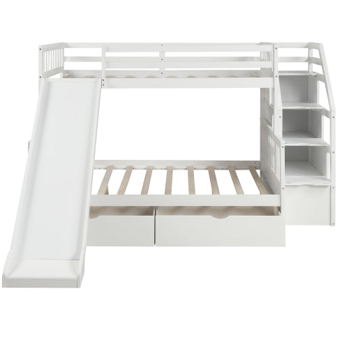 GFD Home - Twin over Full Bunk Bed with Drawers,Storage and Slide, Multifunction, White - SM000109AAK