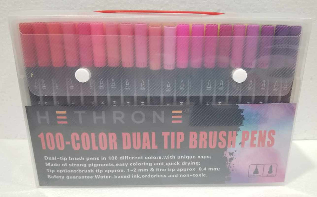 Hethrone 100 Color Dual Tip Brush Set, Fine-Liner Tip 0.4 PA32