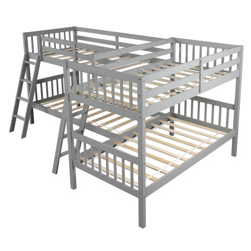 GFD Home - L-Shaped Bunk Bed Twin Size-Gray - LP000020AAE