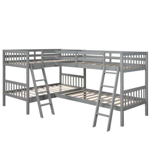 GFD Home - L-Shaped Bunk Bed Twin Size-Gray - LP000020AAE