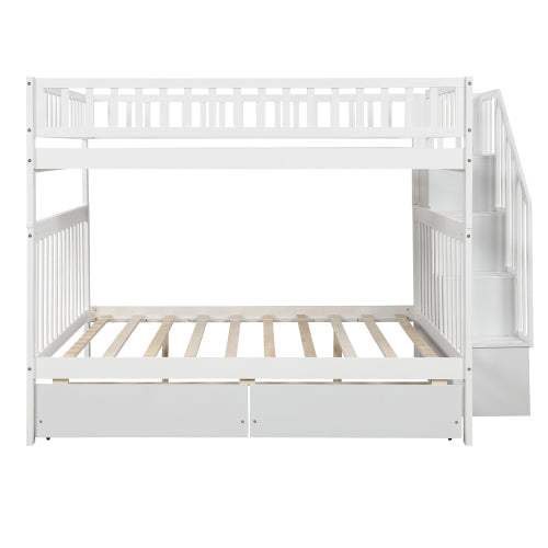 GFD Home - Full over Full Bunk Bed with Two Drawers and Storage, White - SM000113AAK