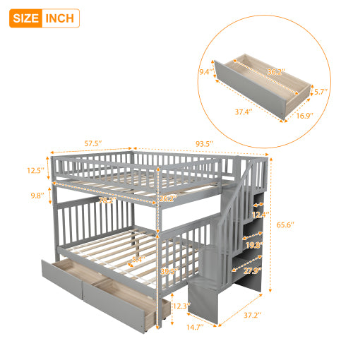 GFD Home - Full over Full Bunk Bed with Two Drawers and Storage, Gray - SM000113AAE