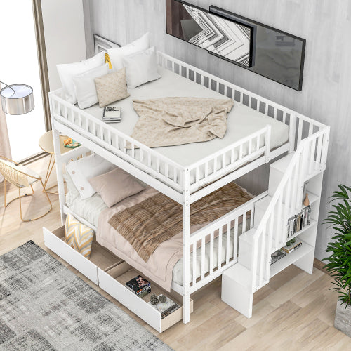 GFD Home - Full over Full Bunk Bed with Two Drawers and Storage, White - SM000113AAK