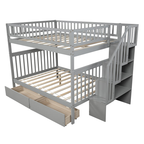 GFD Home - Full over Full Bunk Bed with Two Drawers and Storage, Gray - SM000113AAE