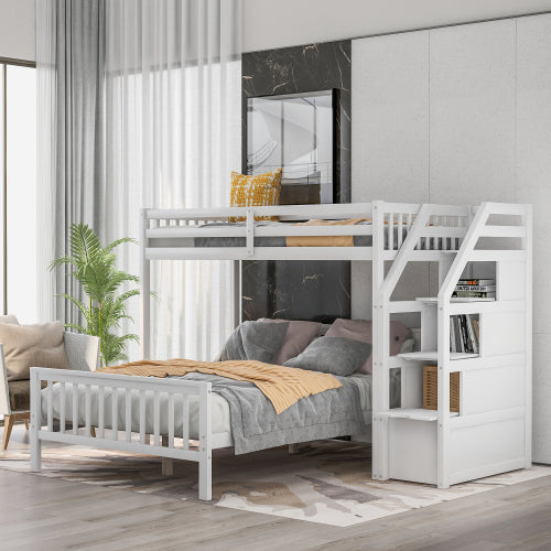 GFD Home - Twin over Full Loft Bed, with Storage, White - SM000107AAK