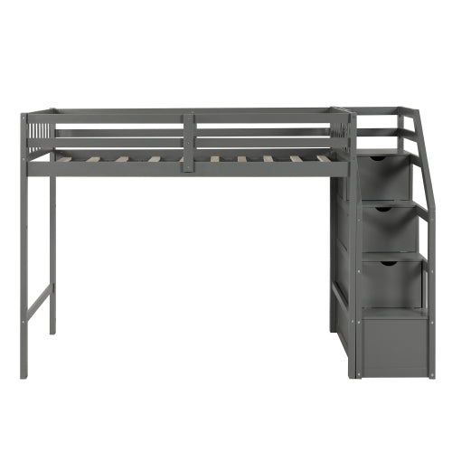 GFD Home - Twin Over Full Loft Bed, with Storage, Gray - SM000107AAE