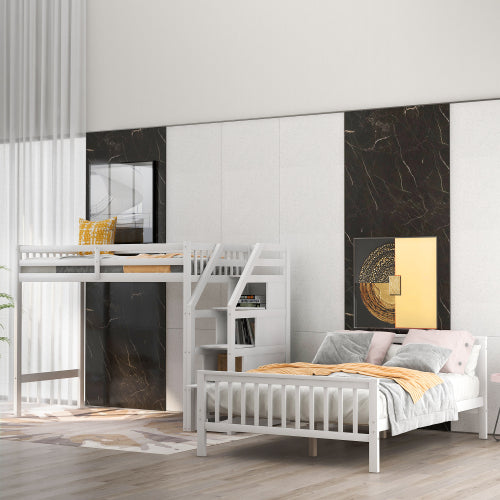 GFD Home - Twin over Full Loft Bed, with Storage, White - SM000107AAK