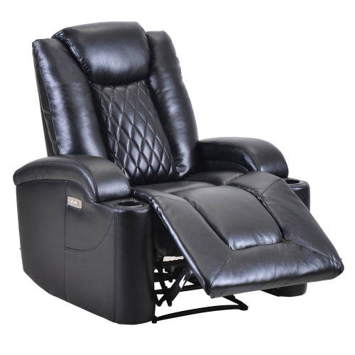 GFD Home - Power Motion Recliner with USB Charge Port and Two Cup Holders -PU Leather Lounge chair in Black - PP194010BAA - GreatFurnitureDeal