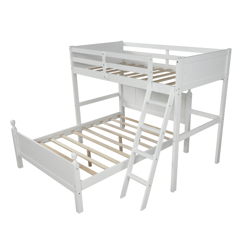 GFD Home - Twin Over Full Loft Bed with Cabinet, White - SM000116AAK