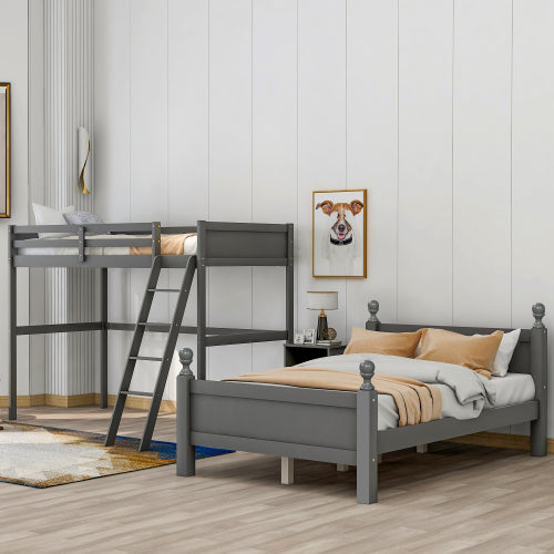 GFD Home - Twin Over Full Loft Bed with Cabinet, Gray - SM000116AAE