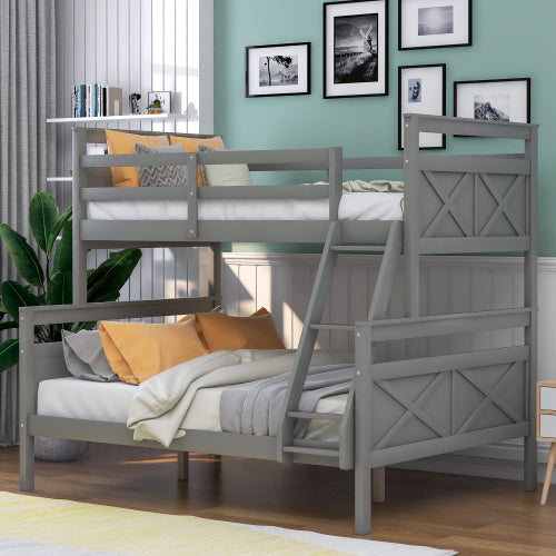 GFD Home - Twin Over Full Bunk Bed with ladder, Safety Guardrail, Perfect for Kids Bedroom, Gray - SM000118AAE - GreatFurnitureDeal