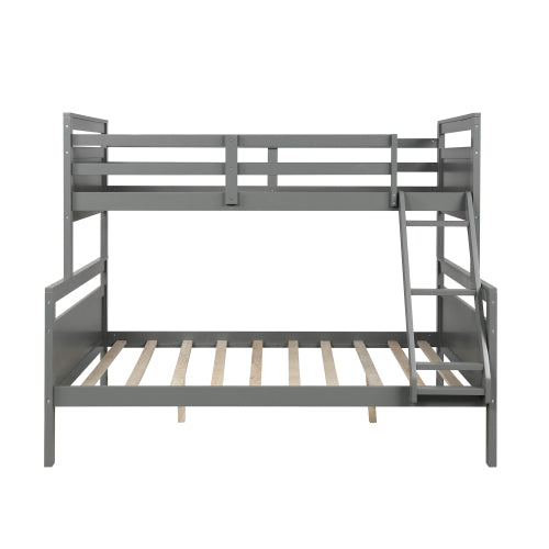 GFD Home - Twin Over Full Bunk Bed with ladder, Safety Guardrail, Perfect for Kids Bedroom, Gray - SM000118AAE - GreatFurnitureDeal