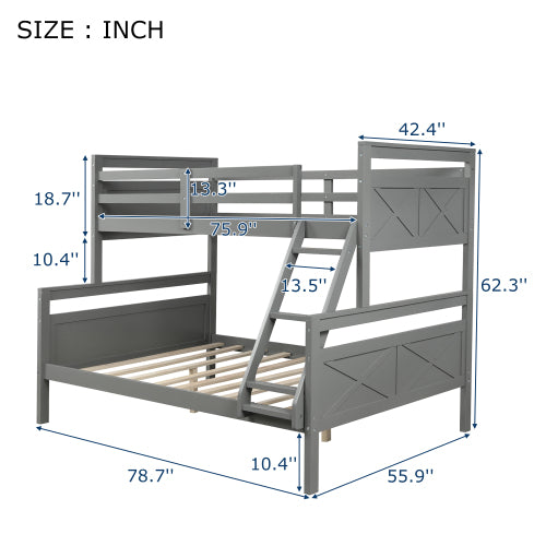 GFD Home - Twin Over Full Bunk Bed with ladder, Safety Guardrail, Perfect for Kids Bedroom, Gray - SM000118AAE