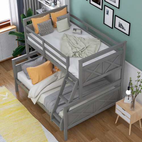 GFD Home - Twin Over Full Bunk Bed with ladder, Safety Guardrail, Perfect for Kids Bedroom, Gray - SM000118AAE