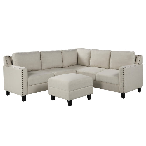 GFD Home - 2 Piece Living Room Rivet Modern Upholstered Set with cushions in Beige - WY000080AAA