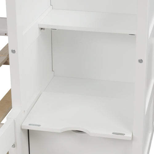 GFD Home - Twin Over Full-Twin Bunk Bed, Convertible Bottom Bed, Storage Shelves and Drawers in White - SM000117AAK