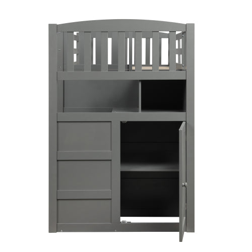 GFD Home - Twin Over Full-Twin Bunk Bed, Convertible Bottom Bed, Storage Shelves and Drawers, Gray - SM000117AAE - GreatFurnitureDeal