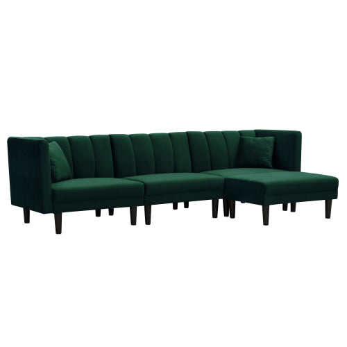 GFD Home - Reversible Sectional Sofa Sleeper With 2 Pillows in Green - W223S00093