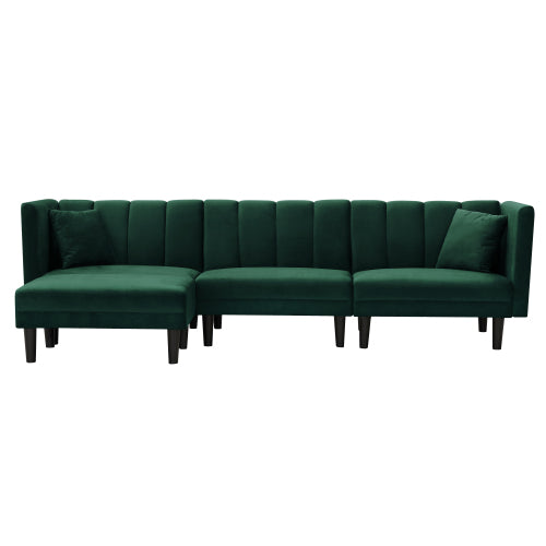 GFD Home - Reversible Sectional Sofa Sleeper With 2 Pillows in Green - W223S00093