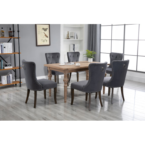 GFD Home - Dining Chair Tufted Armless Chair Upholstered Accent Chair, Set of 6 in Grey - SH000105AAE