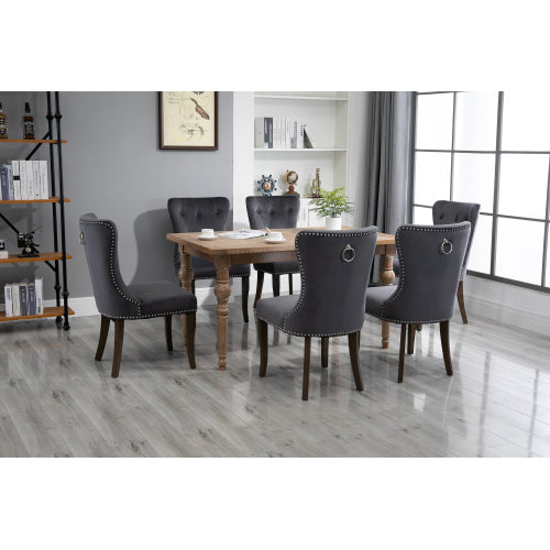 GFD Home - Dining Chair Tufted Armless Chair Upholstered Accent Chair, Set of 6 in Grey - SH000105AAE