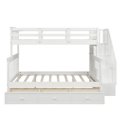 GFD Home - Stairway Twin-Over-Full Bunk Bed with Drawer, Storage and Guard Rail for Bedroom, Dorm, for Adults, White - LP000219AAK