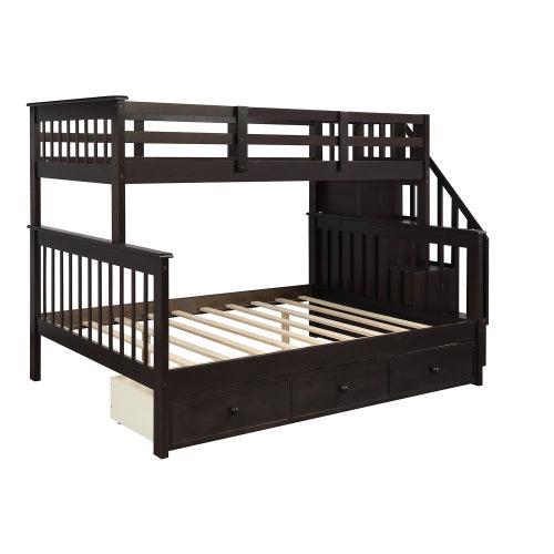 GFD Home - Stairway Twin-Over-Full Bunk Bed with Drawer, Storage and Guard Rail for Bedroom, Dorm, for Adults, Espresso - LP000219AAP