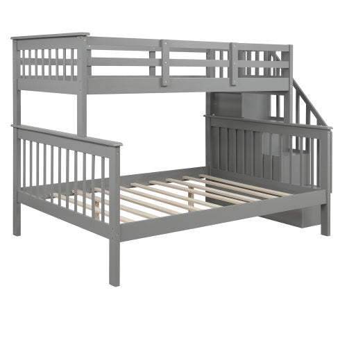 GFD Home - Twin-Over-Twin Bunk Bed with Storage and Guard Rail for Bedroom, Dorm, for Kids, Adults, Gray - LP000019AAE