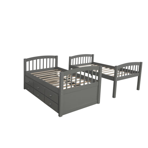 GFD Home - Twin Bunk Bed with Ladder, Safety Rail, Twin Trundle Bed with 3 Drawers for Teens Bedroom in Gray - LP000071AAE