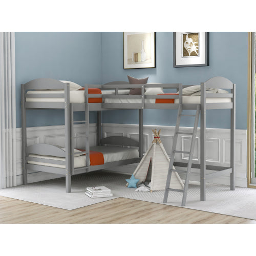 GFD Home - Twin L-Shaped Bunk Bed and Loft Bed - Gray - LP000023AAE
