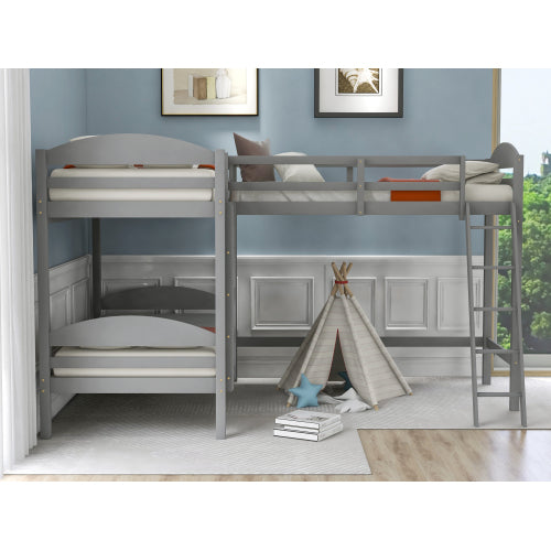 GFD Home - Twin L-Shaped Bunk Bed and Loft Bed - Gray - LP000023AAE - GreatFurnitureDeal