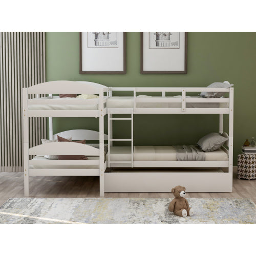 GFD Home - Twin L-Shaped Bunk bed with Trundle-White - LP000024AAK
