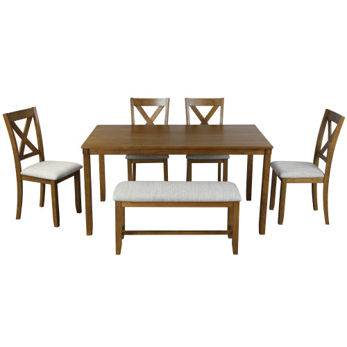 GFD Home - 6-Piece Kitchen Dining Table Set Wooden Rectangular Dining Table, 4 Dining Chair and Bench - ST000013AAD