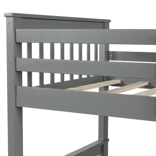 GFD Home - Twin-Over-Full Bunk Bed with Ladders and Two Storage Drawers(Gray) - LP000065EAA - GreatFurnitureDeal