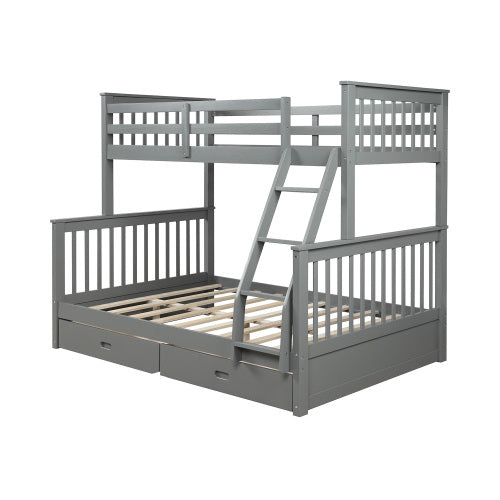 GFD Home - Twin-Over-Full Bunk Bed with Ladders and Two Storage Drawers(Gray) - LP000065EAA