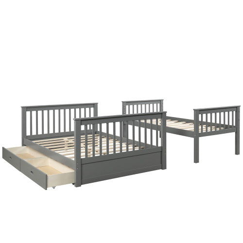GFD Home - Twin-Over-Full Bunk Bed with Ladders and Two Storage Drawers(Gray) - LP000065EAA