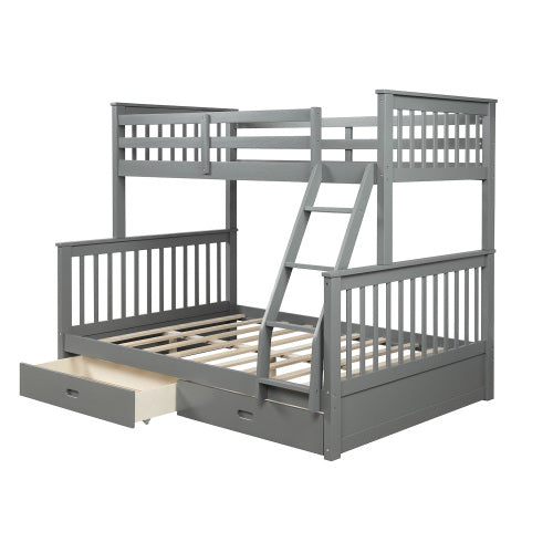GFD Home - Twin-Over-Full Bunk Bed with Ladders and Two Storage Drawers(Gray) - LP000065EAA - GreatFurnitureDeal
